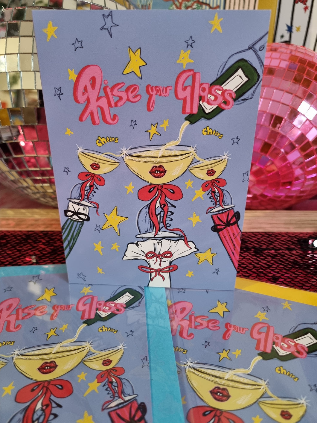 Rise your glass greetings card